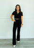 Black Half Zip Top & Flare Pants Set (Reg)