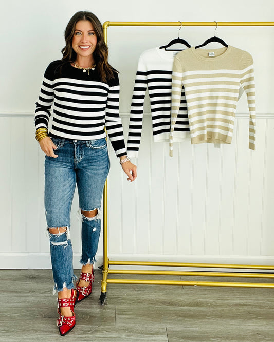 Striped Round Neck Pullover Top (Reg.) - 3 Colors