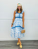 Blue Multi Ruffled Neck Midi Dress (Reg & Plus)