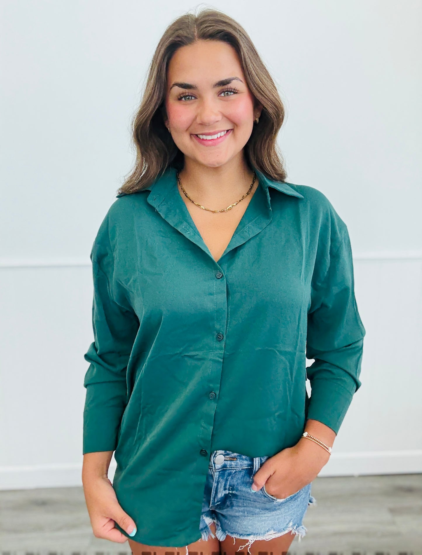 Forest Green Kathryn Classic Button Down Up (Reg. & Plus)