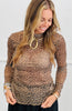 Brown Leopard Mesh Long Sleeve Top (Reg & Plus)