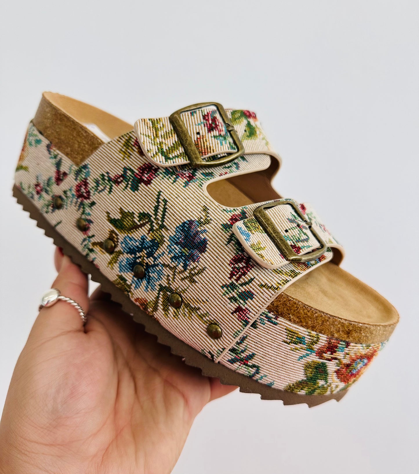 Corkys Wannabe Sand  Brocade Floral Sandals