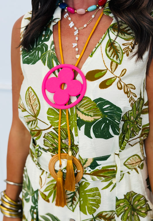 WR EXCLUSIVE Rahya - Clover Bolo in Flamingo Pink with Golden Yellow & Golden Yellow