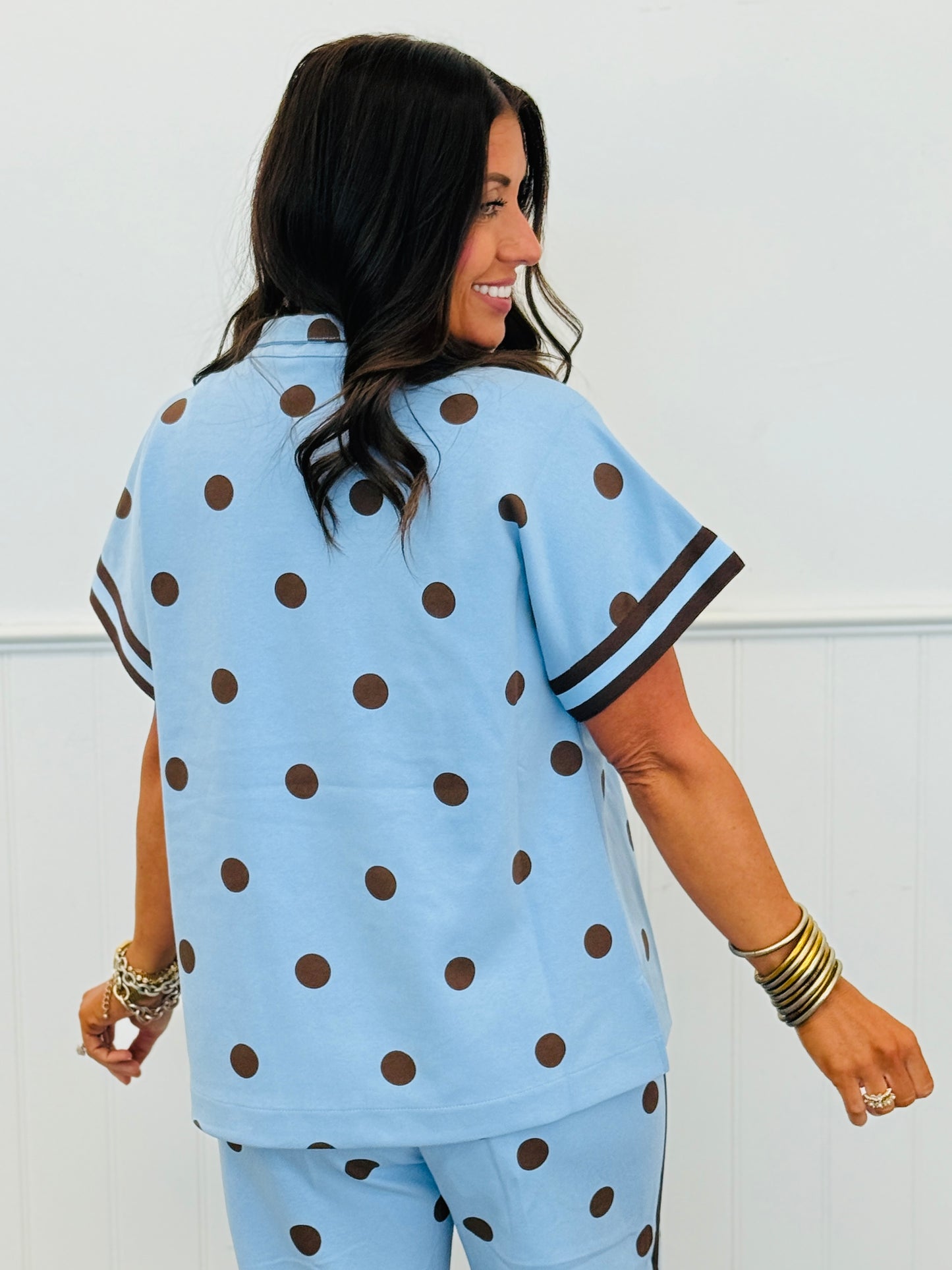 Peri Blue Polka Dot Half Zip Short Sleeve Top (Reg.)