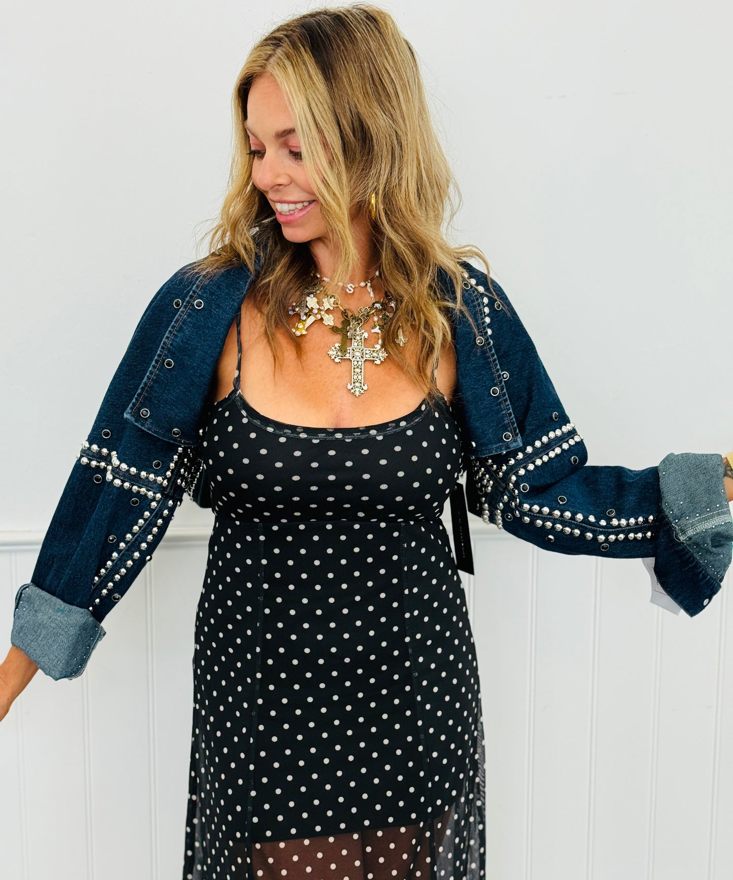 Denim Studded Bolero Shrug Jacket (Reg.) - 2 Colors