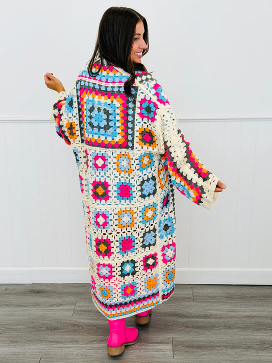 Artisan Crochet Squares Maxi Open Cardigan (One Size)
