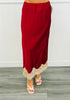 Dk Red Lace Trim Midi Skirt (Reg and Plus)