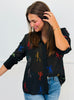 Queen Of Sparkles Black Rhinestone Skeleton Sheer Button Up Top (Reg. and Plus)