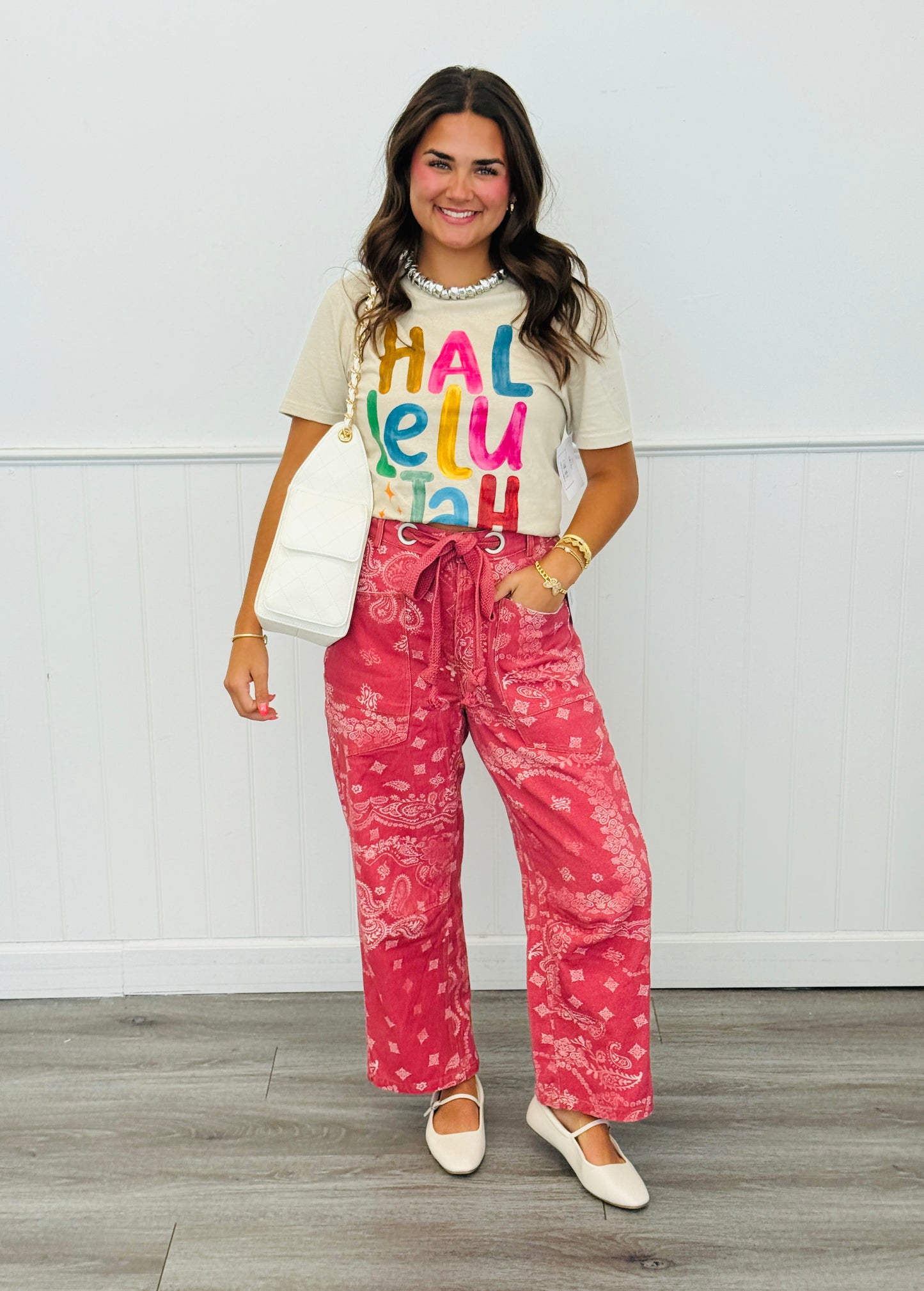 Dusty Rose Bandana Paisley Print Barrel Pants (Reg.)