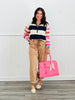 Oatmeal/Navy Striped Half Zip Top (Reg. and Plus)