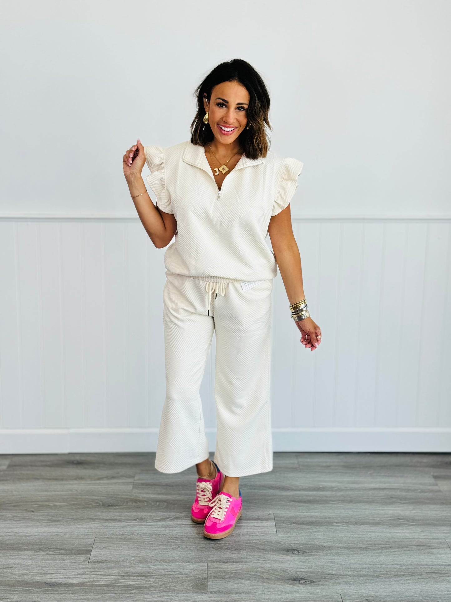 Textured Ruffle Sleeve Top & Pants Set (Reg. and Plus) - 6 Colors