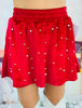 Red Pearl Detail Velvet Skort (Reg. and Plus)