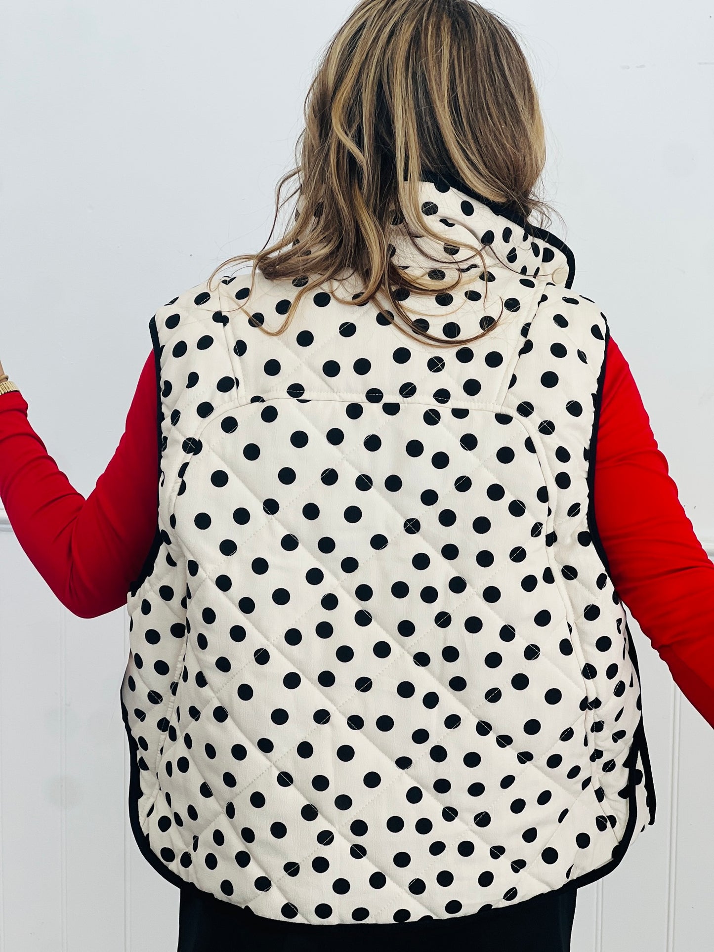 Cream/Black Polka Dot Quilted Snap It Vest (Reg & Plus)