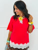 Hot Pink Lace Hem Fuzzy Sweater Top (One Size)