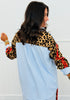 Blue Stripe Leopard Trim Shirt (Reg & Plus)