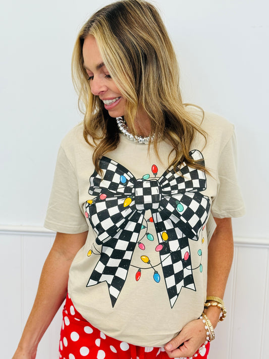 Checkered Cheer Bow Tee (Reg. and Plus)