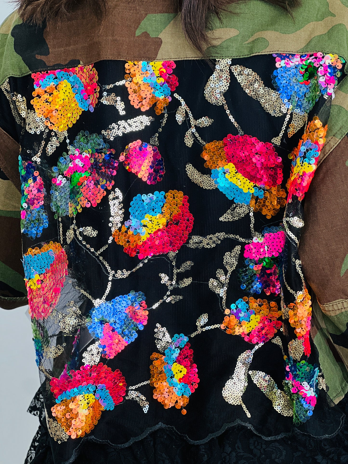 Camo Print Contrast Sequin Jacket (Reg. and Plus)