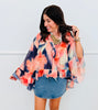 Navy Multi Abstract Watercolor Blouse (Reg. and Plus)