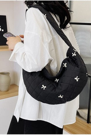 Puffy Quilted Bow Shoulder Bag