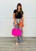 Black Striped Floral Palazzo Pants (One Size)