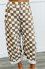Mocha Checkered Print Denim Barrel Pants (Reg & Plus)