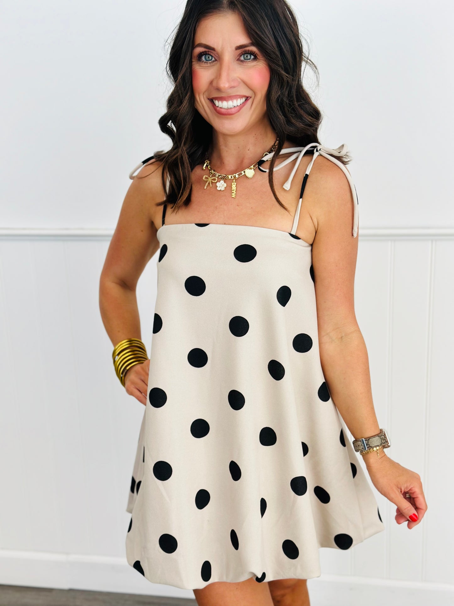 Polka Dot Bubble Hem Mini Dress ( Reg)