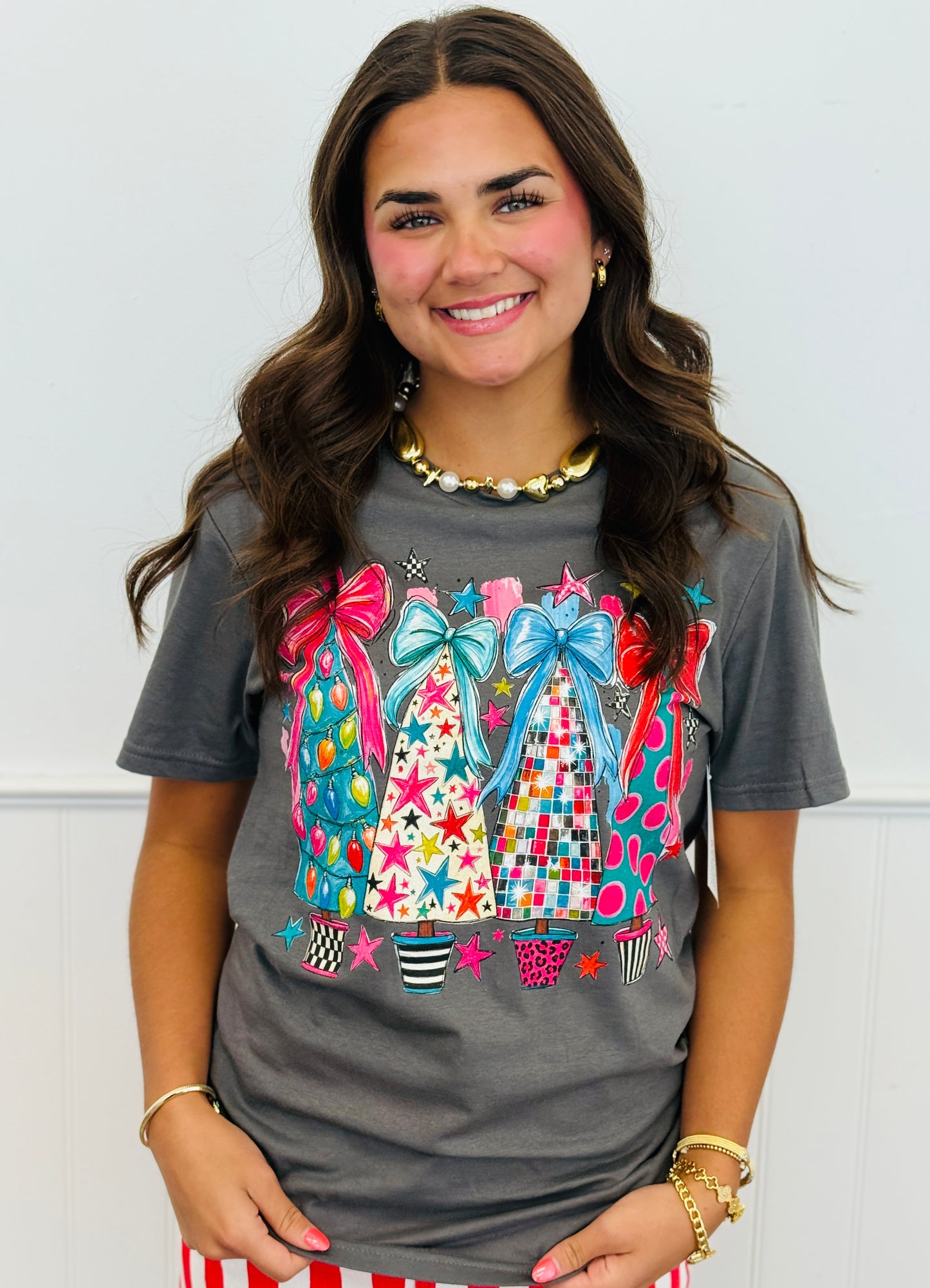 Merry & Bright Bow Trees Tee (Reg. and Plus)
