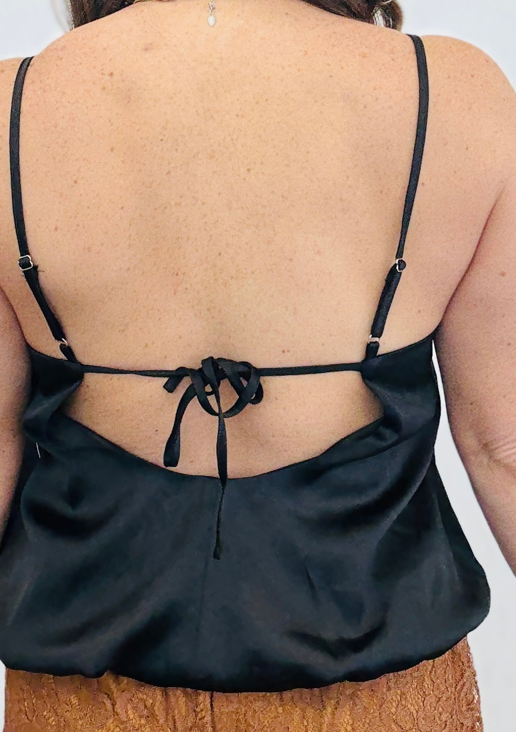 Black Satin Back Tie Cami Top (Reg.)