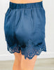 Navy Satin Lace Trim Shorts ( Reg.)