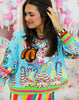 Queen Of Sparkles Aqua Vintage Santa Gingerbread House Sweatshirt (Reg. & Plus)