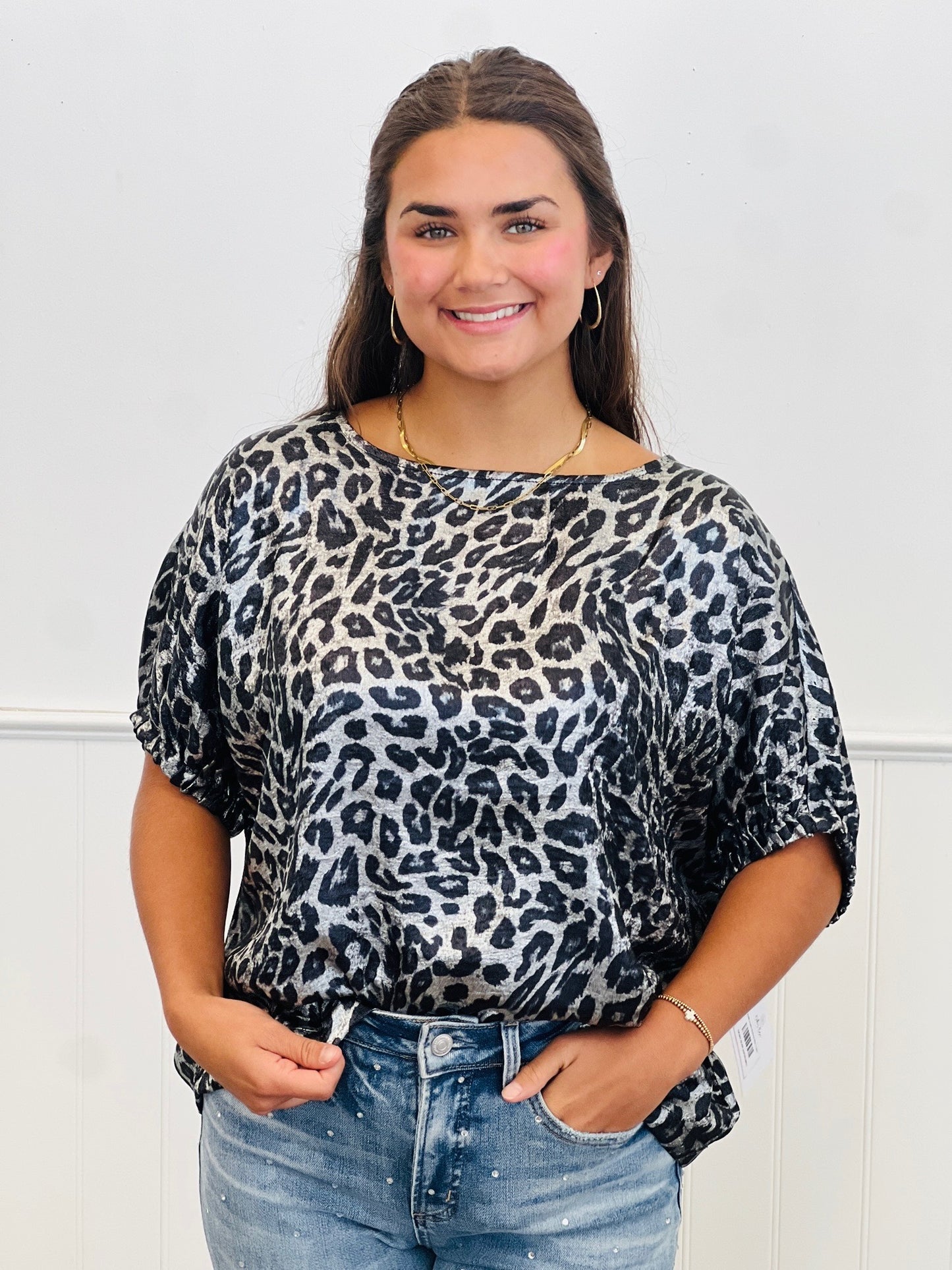Metallic Leopard Print Blouse (Reg.)- 2 Colors