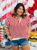 Red/Ivory Retro Vertical Striped Sweater Top (Reg & Plus)