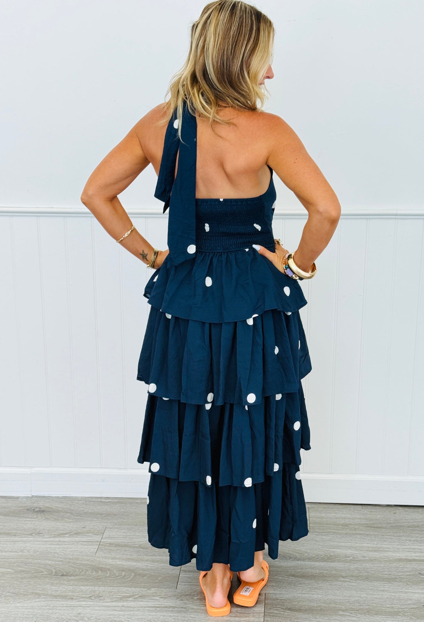 Navy Polka Dot Halter Midi Dress (Reg.)