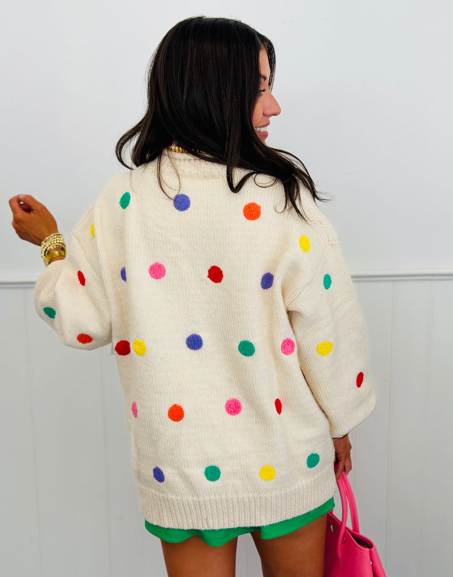Cream Rainbow Pom Pom Sweater Top (Reg & Plus)