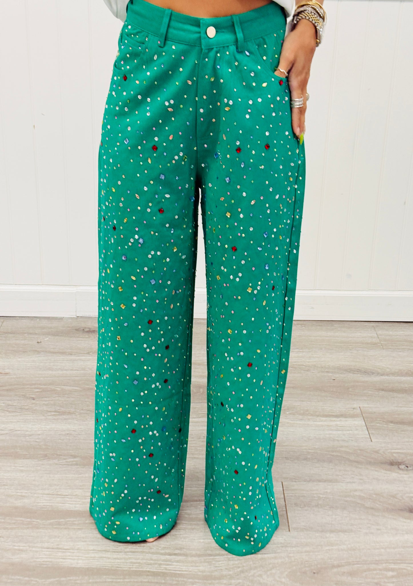 Queen Of Sparkles Green Multi Rhinestone Jeans (Reg. and Plus)