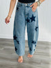 Star Print Denim Barrel Jeans (Reg)