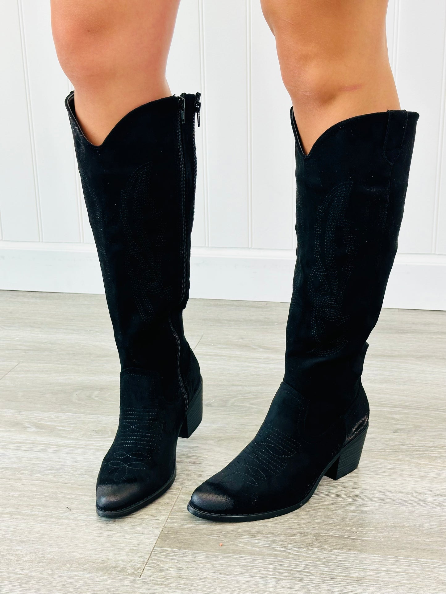 Black Suede Take A Stand Western Boots