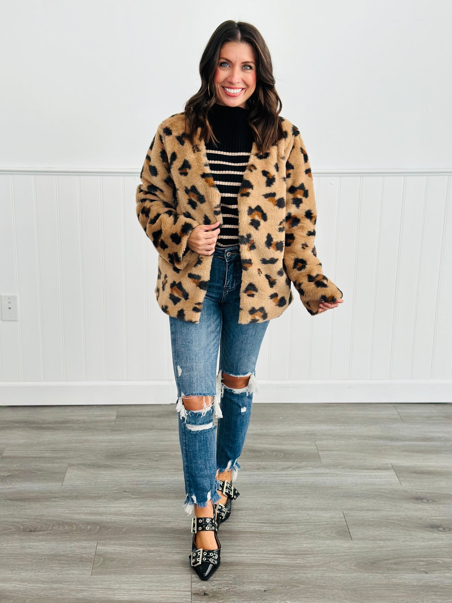 Brown Leopard Faux Fur Jacket (Reg)