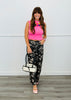 Black Floral Print Wide Leg Crop Pants (Reg & Plus)