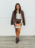 Dk Brown Stud Detail Zip Up Jacket (Reg & Plus)