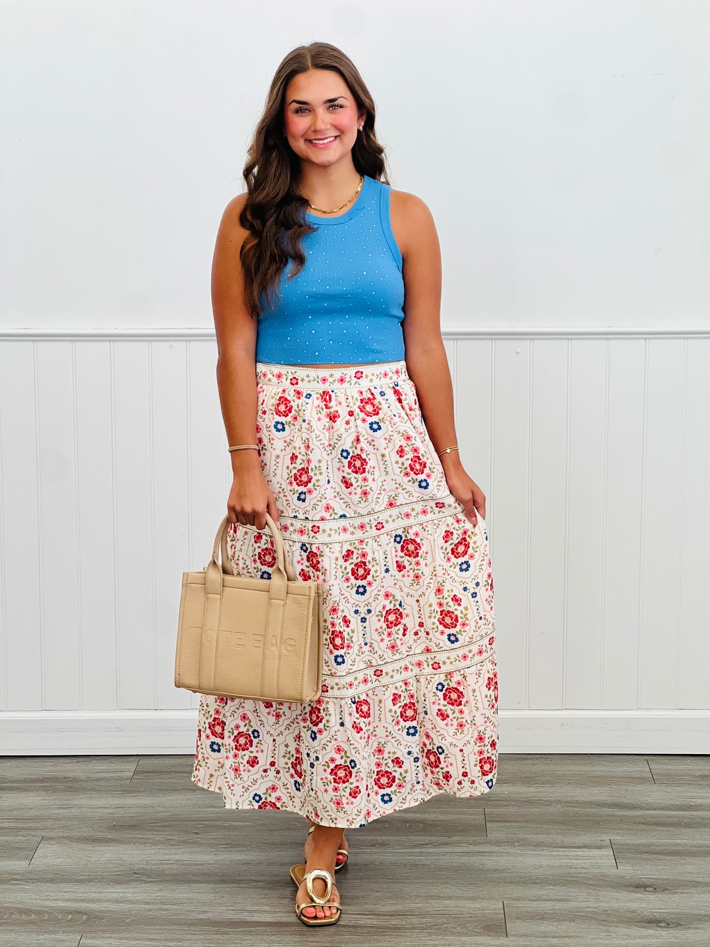 Cream/Red Garden Party Maxi Skirt (Reg & Plus)