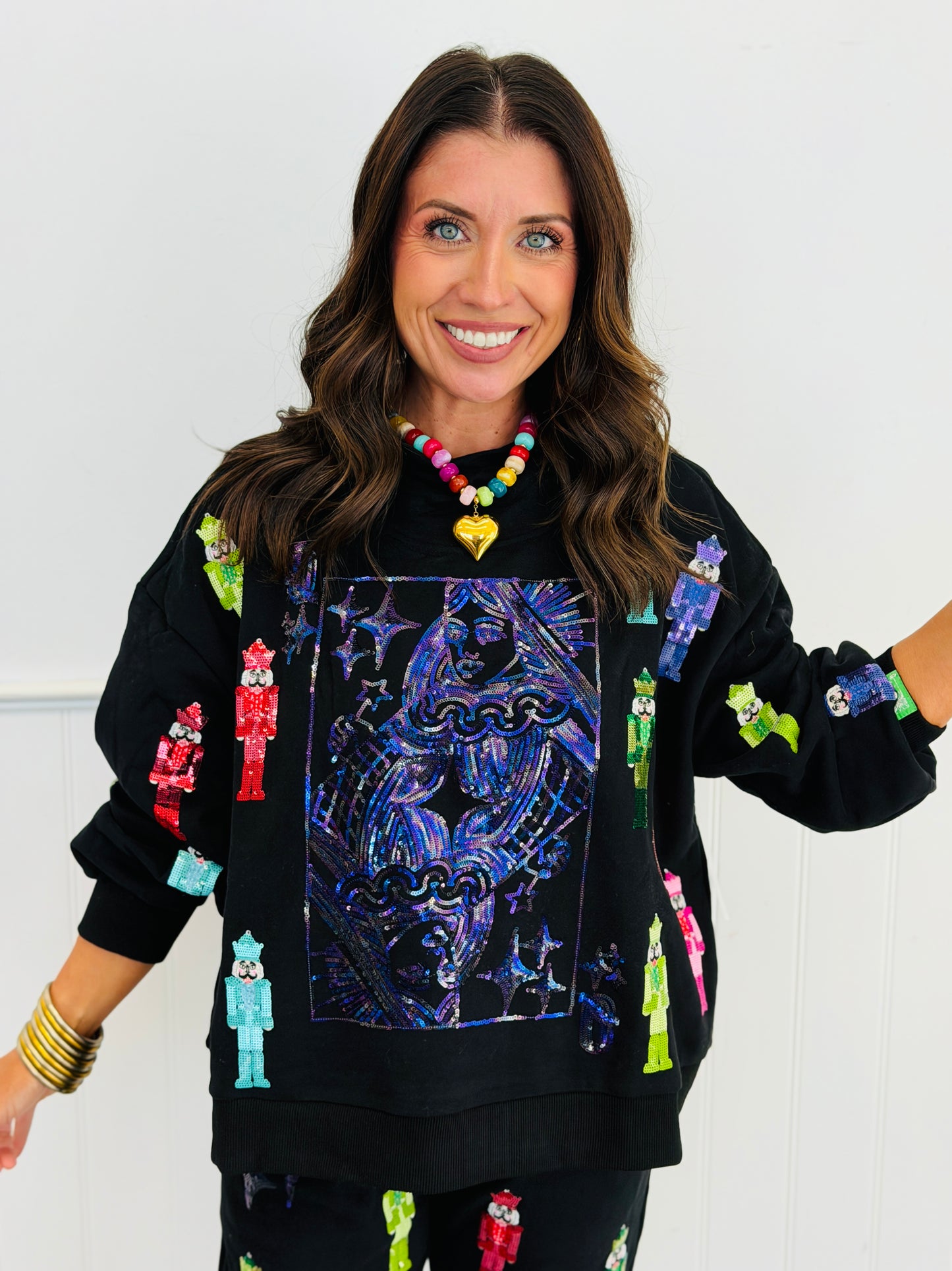 Queen Of Sparkles Black Nutcracker Card Logo Mockneck Sweatshirt (Reg. & Plus)