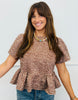 Brown Ecru Spotted Peplum Top (Reg.)
