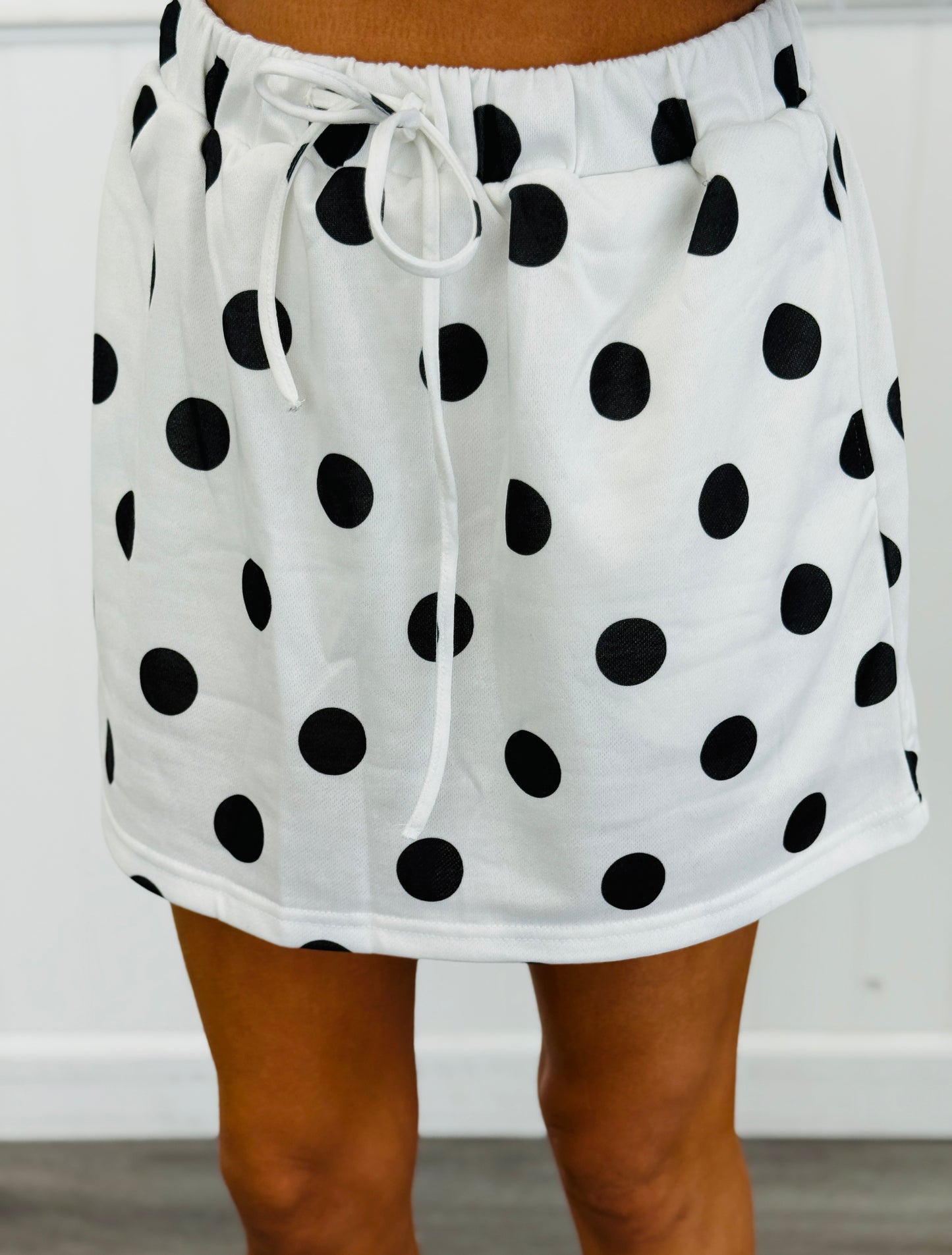 Black/White Polka Dot Printed Terry Skort Set (Reg. and Plus)