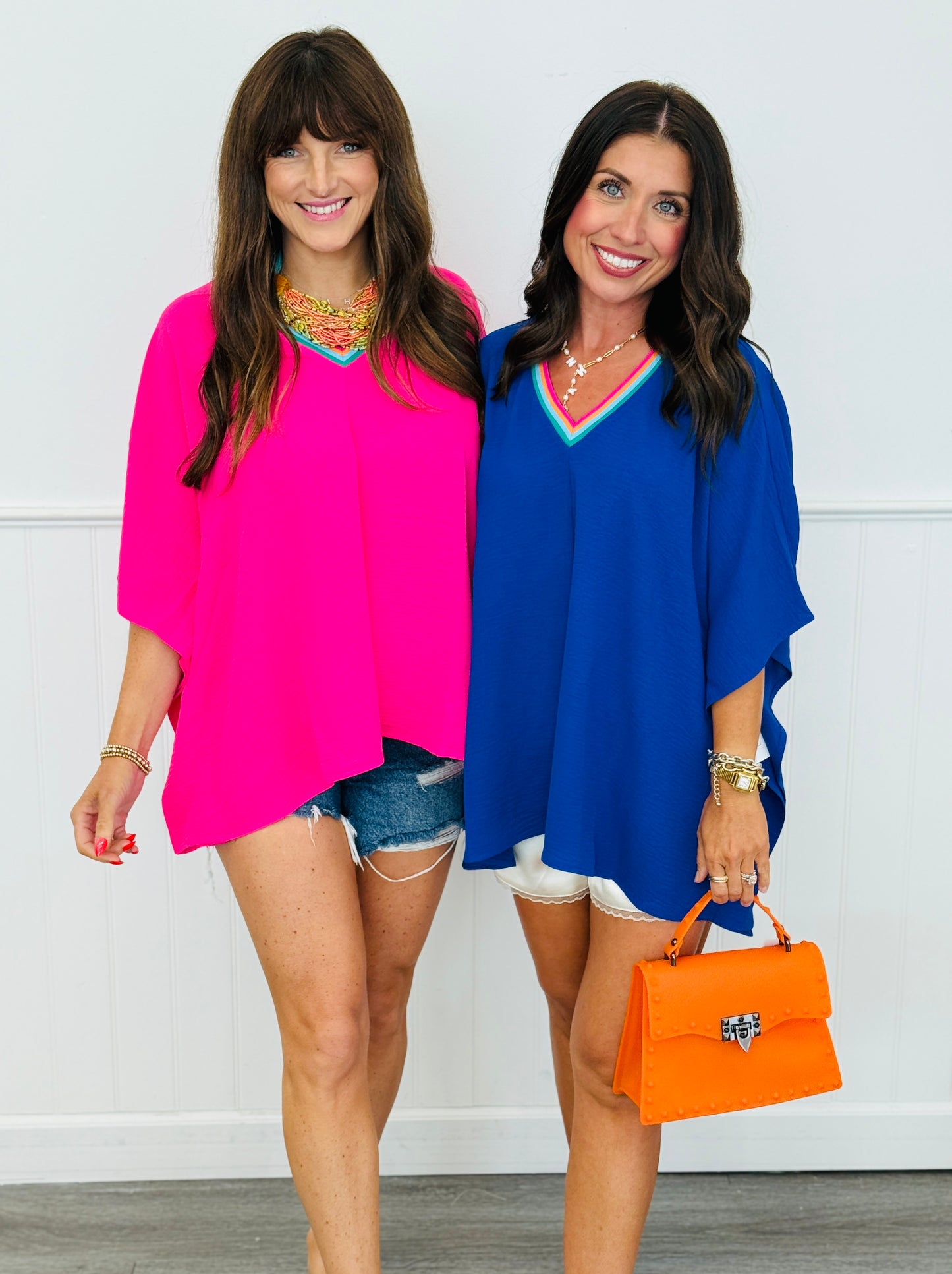 Contrast Neck Batwing Sleeve Top (Reg.) - 2 Colors