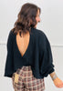 Black Cotton Slub Open Back Top (Reg.)