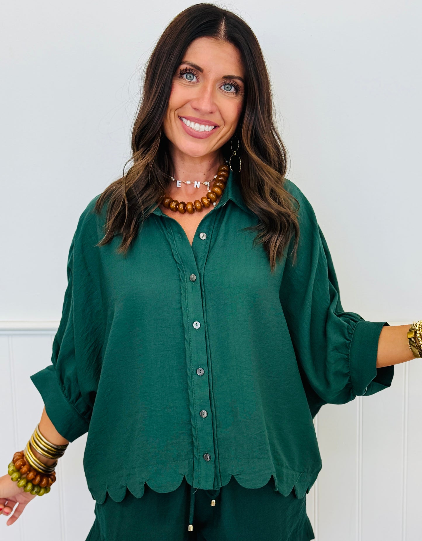 Scallop Hem Half Sleeve Blouse (Reg.) - 4 Colors