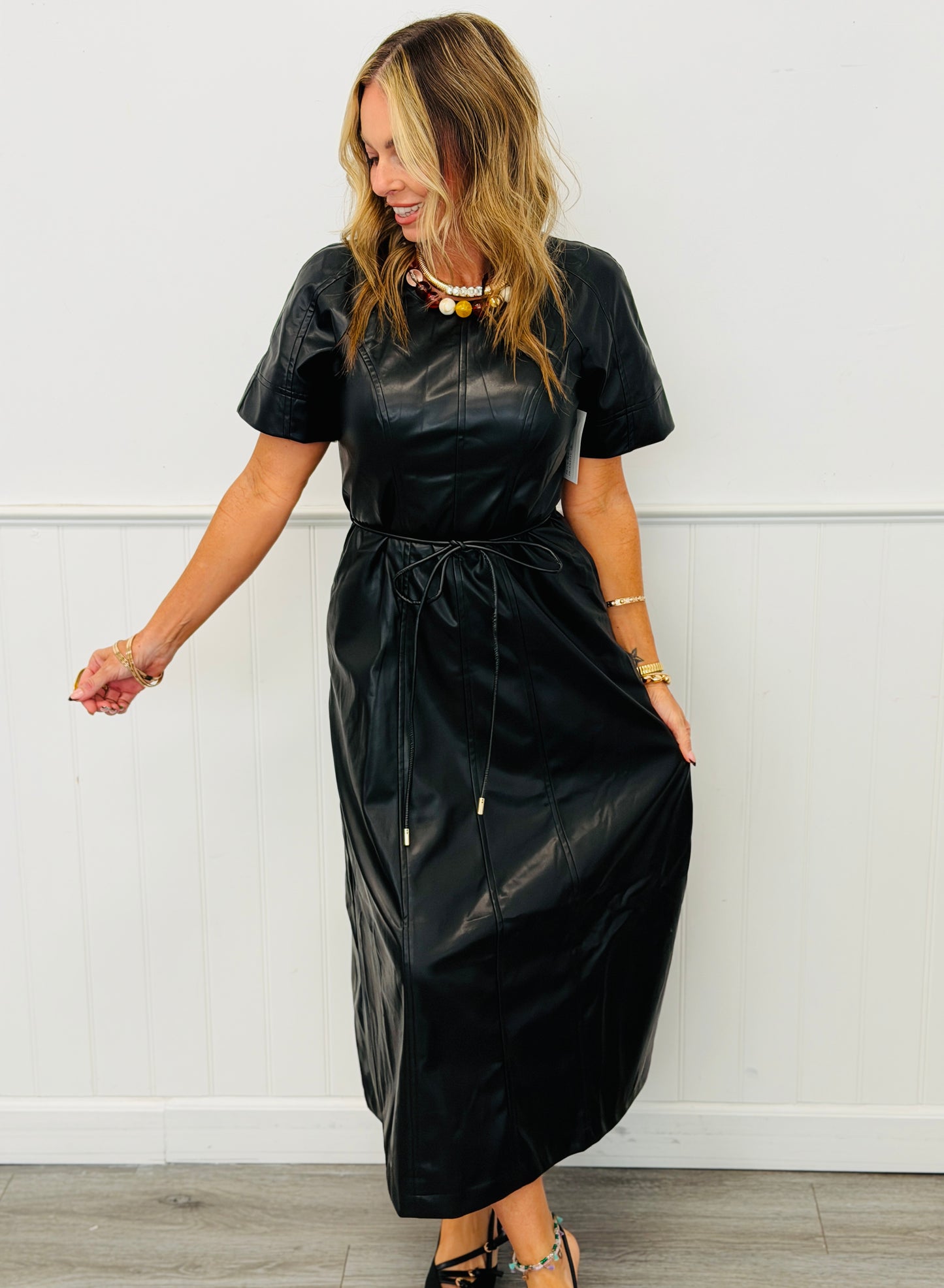 Black Faux Leather Midi Dress (Reg.)