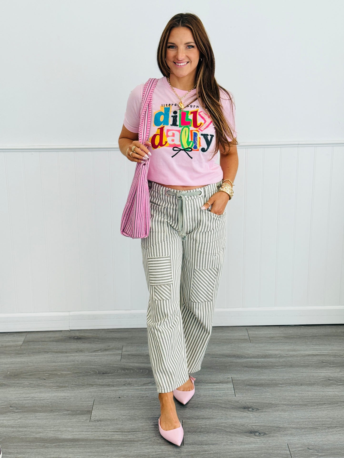 Grey Striped Twill Barrel Pants (Reg & Plus)
