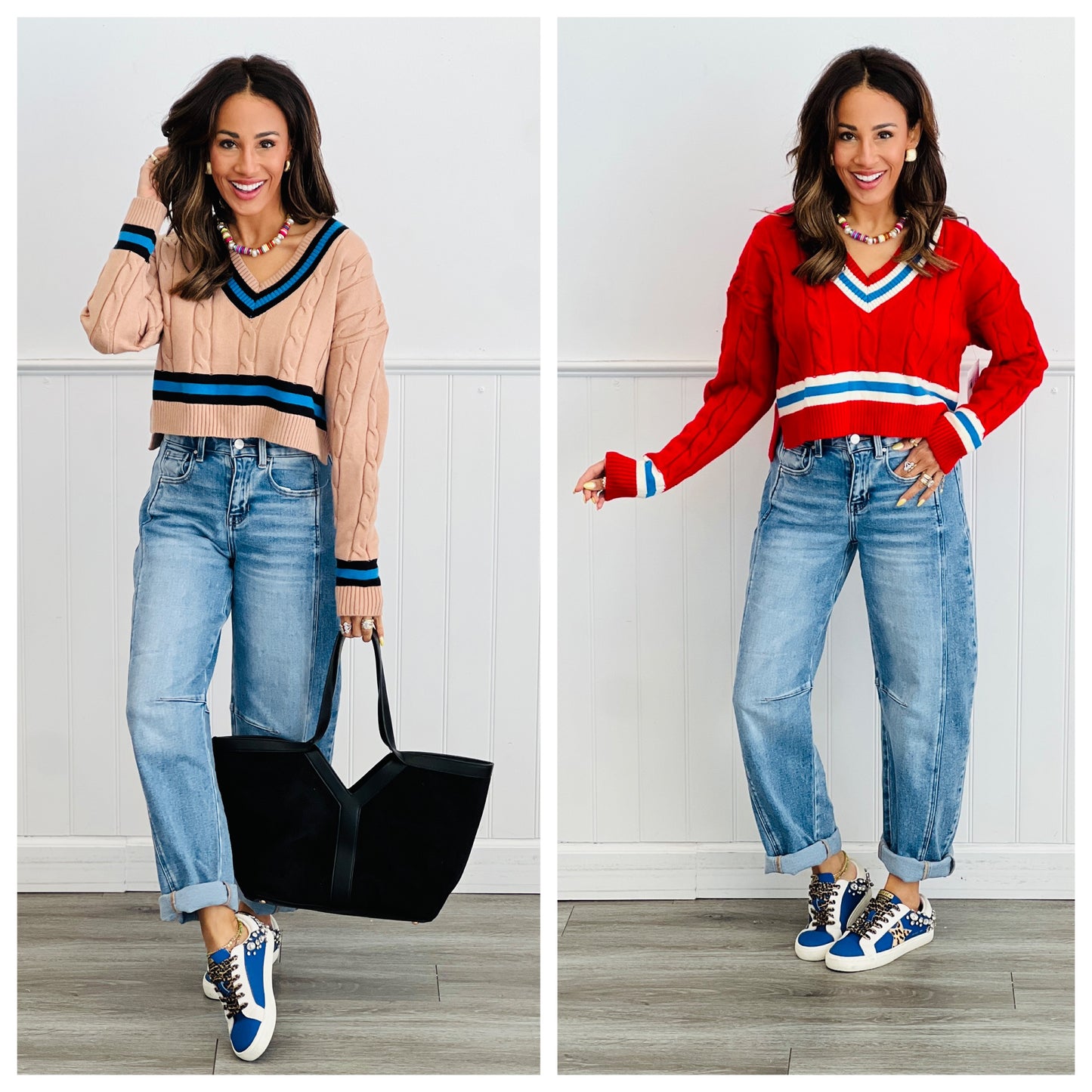 Cable Knit V-Neck Sweater Top (Reg.) - 2 Colors